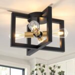 4-Light Geometric Semi Flush Mount Ceiling Lights, Modern Industrial Black and Gold Light Fixture, Ceiling Lamp for Kitchen Island, Dining Room, Hallway, Bedroom, Laundry Room Lights, UL Listed