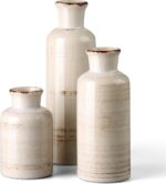 Small White Ceramic Vase Set,Rustic Flower Vases for Home Décor,Flower Vase,Farmhouse Country Décor,Living Room Centerpiece Table Decorations,Shelf & Mantel Decor