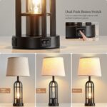 Black Table Lamps for Living Room Set of 2 - Farmhouse Lamps for Night Stands with USB A+C, Bedside Lamps for Bedroom, 24'' Industrial Lamp for Living Room End Tables - Image 2