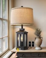 23.75" Retro Farmhouse Black Table Lamp for Living Room Bedroom Nightstand Single Pack Touch Control Bedside Nightlight Vintage Modern Lamp with USB C+A Ports and 2 Light Sources - Image 2