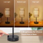 Touch Table Lamp For Bedroom with Bulb, Boho Small Desk Lamp For Living Room With Rattan & Linen Shade, 3 Way Dimmable Bedside Table Lamp For Nightstand With USB Charging Port & Phone Stand For Office - Image 4