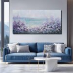 Flowers Framed Canvas Wall Decor Purple and White Painting Ocean Wall Art - Image 2
