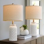 20.5" White Modern Ceramic Bedside Lamp Set of 2 for Bedroom Decor Farmhouse Table Lamp for Living Room Office Dorm - Image 5
