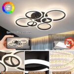 6 Rings Black Modern LED Ceiling Light Fixture, Flush Mount Ceiling Light with Remote Dimmable Brightness, Adjustable 3000-6000K Color Temperature, Timer for Living Room, Bedroom - Image 6