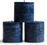 Pillar Candles Set of 3 - Rustic Unscented No Drip Dark Blue Candles for Home Decor, Weddings, Centerpieces