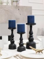 Pillar Candles Set of 3 - Rustic Unscented No Drip Dark Blue Candles for Home Decor, Weddings, Centerpieces - Image 3