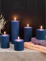Pillar Candles Set of 3 - Rustic Unscented No Drip Dark Blue Candles for Home Decor, Weddings, Centerpieces - Image 6