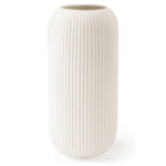 White Ceramic Vase for Flowers, 8 INCH Modern Small Ribbed Textured White Flower Vase for Home Decor, Pampas Grass, Decorative, Farmhouse, Coffee Table, Bookshelf and Home Living