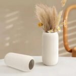 White Ceramic Vase for Flowers, 8 INCH Modern Small Ribbed Textured White Flower Vase for Home Decor, Pampas Grass, Decorative, Farmhouse, Coffee Table, Bookshelf and Home Living - Image 3