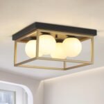 Farmhouse Ceiling Light, 12.6” Square Light Fixtures Ceiling Mount Black and Gold Hallway Light Fixtures, Flush Mount Ceiling Lights for Living Dining Room Bedroom, 4 * G9 Base