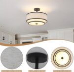 Semi Flush Mount Ceiling Light Fixture, Modern Light Fixtures Ceiling Mount with Fabric Shade, 3-Light Double Drum Lighting Fixtures Close to Ceiling Light for Bedroom (Black) - Image 2