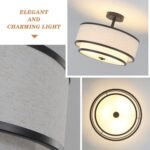 Semi Flush Mount Ceiling Light Fixture, Modern Light Fixtures Ceiling Mount with Fabric Shade, 3-Light Double Drum Lighting Fixtures Close to Ceiling Light for Bedroom (Black) - Image 3