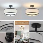 Semi Flush Mount Ceiling Light Fixture, Modern Light Fixtures Ceiling Mount with Fabric Shade, 3-Light Double Drum Lighting Fixtures Close to Ceiling Light for Bedroom (Black) - Image 4