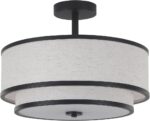 Semi Flush Mount Ceiling Light Fixture, Modern Light Fixtures Ceiling Mount with Fabric Shade, 3-Light Double Drum Lighting Fixtures Close to Ceiling Light for Bedroom (Black) - Image 8