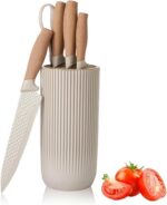 Kitchen Knife Set, TownSelection 6-Pieces Khaki Sharp Knife Set for Kitchen, Non-stick Non-slip Stainless Steel Chef Knife Set with Universal Knife Block Suitable for Home & Restaurant (Khaki)