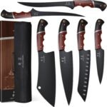 Kitchen Knife Set with Bag - 6 PCS Chef Knife Set - Cleaver, Boning, Fillet, Santoku, Kitchent Utility Knife, Chef Knife with Full Tang Wooden Handle, Butcher Knife Set for Men, Ideal Gift