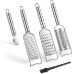 Stainless Steel Cheese Grater Set, Set of 5 Kitchen Grater & Peeler & Slicer, Lemon Zester with Cleaning Brush for Vegetable, Fruit, Chocolate