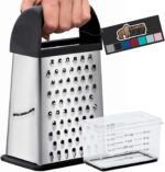 GORILLA GRIP XL 4-Sided Cheese Grater With Container, 100% BPA-Free Stainless Steel Box Graters, Parmesan Shredder, Grate Cheeses, Shred Veggies, Slip Resistant Handle, Dishwasher Safe Zester, Black