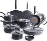 Ultimate Hard Anodized Nonstick Cookware Set 17 Piece, Oven Broiler Safe 400F, Lid Safe 350F, Kitchen Cooking Set w/Fry Pans, Saucepans, Saute Pan, Griddle, Pots and Pans, Dishwasher Safe Black