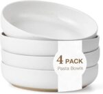 8.3" Pasta Bowls Set of 4, 34 oz Ceramic Salad Bowls, White Serving Plate, Wide and Shallow Bowl for for Fruits, Noodle, Dinner, Housewarming Wedding Christmas Dishwasher and Microwave Safe