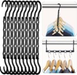 Black Magic Space Saving Hangers 10 Pack, Premium Smart Hanger Hooks, Sturdy Cascading Hangers with 5 Holes for Heavy Clothes, Closet Organizers and Storage, College Dorm Room Essentials