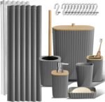 Bathroom Accessories Set - Grey Bathroom Set, 20PC Bathroom Accessory Set, Shower Curtain Set, Toilet Brush, Trash Can & Soap Dispenser