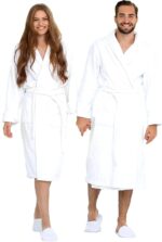 100% Cotton Terry Shawl Collar Bathrobe with Slippers – One Robe, Plush Spa Robe for Men & Women, Unisex One Size, White