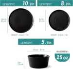 Ceramic Dinnerware Set for 4, 12-Piece Plates and Bowls Set for Kitchen and Dining, Modern Dishes Set, Dishwasher & Microwave Safe,Black - Image 2