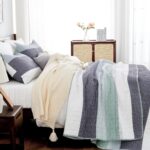 King Size Quilt Set Sage Green, 3 Pieces Mint Green Ultra Soft Lightweight Bedspreads & Coverlets Set, Patchwork Striped Quilted Bedding Sets for All Seasons (1 Quilt, 2 Pillow Shams) - Image 2