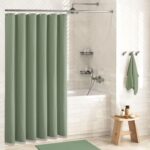Sage Green Shower Curtain - Waffle Textured Heavy Duty Thick Fabric Shower Curtains for Bathroom, 256GSM Luxury Weighted Polyester Cloth Bath Curtain Set with 12 Plastic Hooks，72Wx72H,Green - Image 2