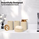 Ceramic Bathroom Accessories Set, 4 Pcs-Includes Lotion Soap Dispenser, Toothbrush Holder, Vanity Tray, and Tumbler, Modern Bathroom Decor Organizer with Soap Dish, Apothecary Jar, Beige Color - Image 2