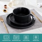 Ceramic Dinnerware Set for 4, 12-Piece Plates and Bowls Set for Kitchen and Dining, Modern Dishes Set, Dishwasher & Microwave Safe,Black - Image 3