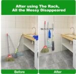 5 Racks and 4 Hooks Mop and Broom Holder Wall Mount, Self Adhesive Heavy Duty Broom Hanger Organizer Storage Tool Racks for Kitchen Garden Laundry Garage - Image 3