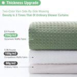 Sage Green Shower Curtain - Waffle Textured Heavy Duty Thick Fabric Shower Curtains for Bathroom, 256GSM Luxury Weighted Polyester Cloth Bath Curtain Set with 12 Plastic Hooks，72Wx72H,Green - Image 3