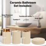 Ceramic Bathroom Accessories Set, 4 Pcs-Includes Lotion Soap Dispenser, Toothbrush Holder, Vanity Tray, and Tumbler, Modern Bathroom Decor Organizer with Soap Dish, Apothecary Jar, Beige Color - Image 3