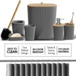 Bathroom Accessories Set - Grey Bathroom Set, 20PC Bathroom Accessory Set, Shower Curtain Set, Toilet Brush, Trash Can & Soap Dispenser - Image 3