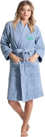 Soft & Absorbent Towel Robe, 100% Cotton Turkish Terry Cloth Kimono Bathrobes for Women - Image 3