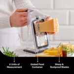 Cheese Grater with Garlic Crusher- Box Grater Vegetable Shredder with 3 Stainless Steel Blades - Graters for Kitchen- Cheese Graters with Handle - Garlic Mincer Tool and Vegetable Peeler - Image 4
