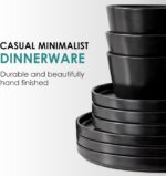Ceramic Dinnerware Set for 4, 12-Piece Plates and Bowls Set for Kitchen and Dining, Modern Dishes Set, Dishwasher & Microwave Safe,Black - Image 4