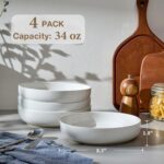8.3" Pasta Bowls Set of 4, 34 oz Ceramic Salad Bowls, White Serving Plate, Wide and Shallow Bowl for for Fruits, Noodle, Dinner, Housewarming Wedding Christmas Dishwasher and Microwave Safe - Image 4