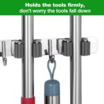 5 Racks and 4 Hooks Mop and Broom Holder Wall Mount, Self Adhesive Heavy Duty Broom Hanger Organizer Storage Tool Racks for Kitchen Garden Laundry Garage - Image 4