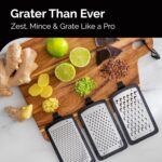Cheese Grater with Garlic Crusher- Box Grater Vegetable Shredder with 3 Stainless Steel Blades - Graters for Kitchen- Cheese Graters with Handle - Garlic Mincer Tool and Vegetable Peeler - Image 5