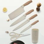 Kitchen Knife Set, TownSelection 6-Pieces Khaki Sharp Knife Set for Kitchen, Non-stick Non-slip Stainless Steel Chef Knife Set with Universal Knife Block Suitable for Home & Restaurant (Khaki) - Image 6