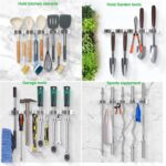 5 Racks and 4 Hooks Mop and Broom Holder Wall Mount, Self Adhesive Heavy Duty Broom Hanger Organizer Storage Tool Racks for Kitchen Garden Laundry Garage - Image 6