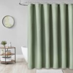 Sage Green Shower Curtain - Waffle Textured Heavy Duty Thick Fabric Shower Curtains for Bathroom, 256GSM Luxury Weighted Polyester Cloth Bath Curtain Set with 12 Plastic Hooks，72Wx72H,Green - Image 6