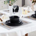 Ceramic Dinnerware Set for 4, 12-Piece Plates and Bowls Set for Kitchen and Dining, Modern Dishes Set, Dishwasher & Microwave Safe,Black - Image 6
