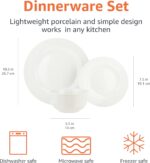 Kitchen Dinnerware Set, Microwave and Dishwasher Safe, Plates, Bowls, Service for 6, 18-Piece, White - Image 6
